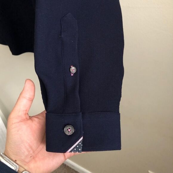 Ted Baker London Navy Blue textured button shirt - Picture 5 of 8